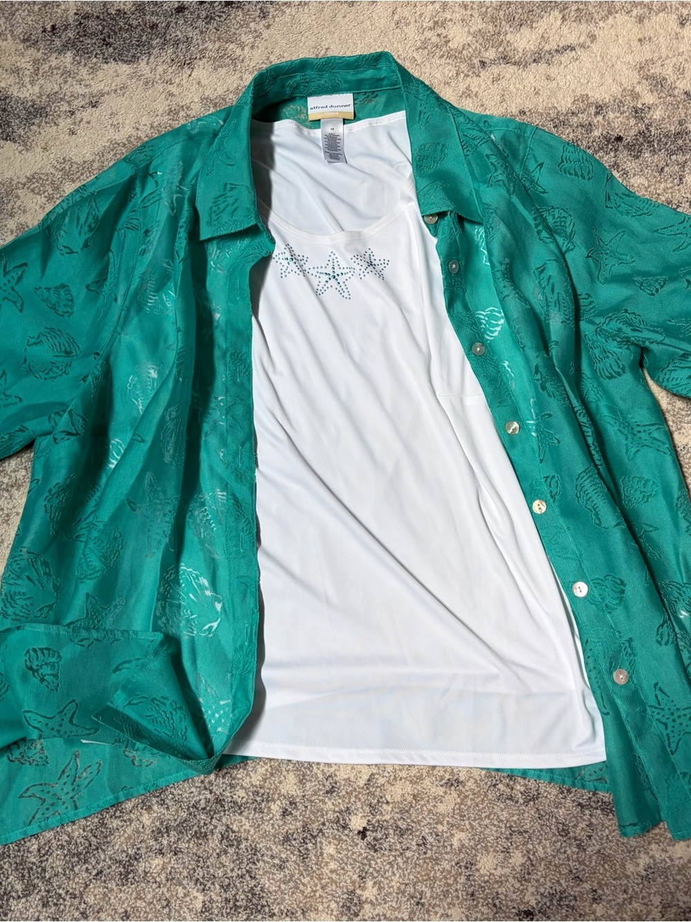 Alfred dunner women’s shell and starfish button down and tank top 1x - Picture 2 of 5